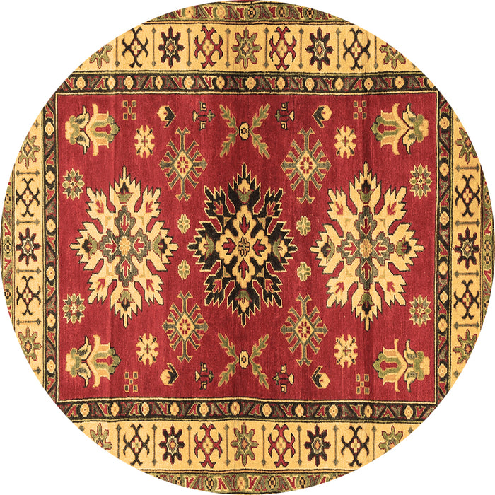 Round Geometric Brown Traditional Rug, tr2718brn