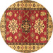 Round Geometric Brown Traditional Rug, tr2718brn