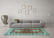 Machine Washable Geometric Light Blue Traditional Rug in a Living Room, wshtr2718lblu