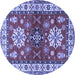 Round Machine Washable Geometric Blue Traditional Rug, wshtr2718blu