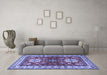 Machine Washable Geometric Blue Traditional Rug in a Living Room, wshtr2718blu