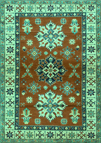 Geometric Turquoise Traditional Rug, tr2718turq