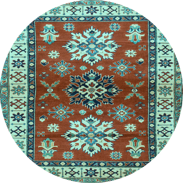 Round Machine Washable Geometric Light Blue Traditional Rug, wshtr2718lblu