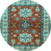 Round Machine Washable Geometric Light Blue Traditional Rug, wshtr2718lblu