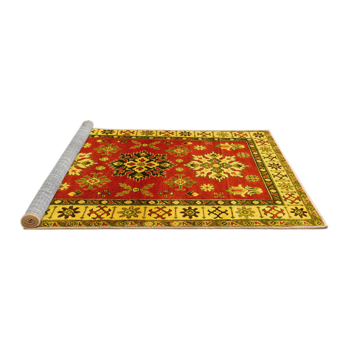 Sideview of Machine Washable Geometric Yellow Traditional Rug, wshtr2718yw