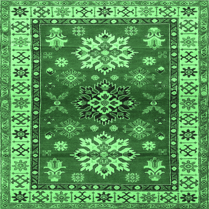 Square Geometric Emerald Green Traditional Rug, tr2718emgrn