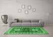 Machine Washable Geometric Emerald Green Traditional Area Rugs in a Living Room,, wshtr2718emgrn