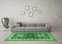 Machine Washable Geometric Emerald Green Traditional Rug, wshtr2718emgrn