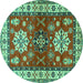 Round Machine Washable Geometric Turquoise Traditional Area Rugs, wshtr2718turq