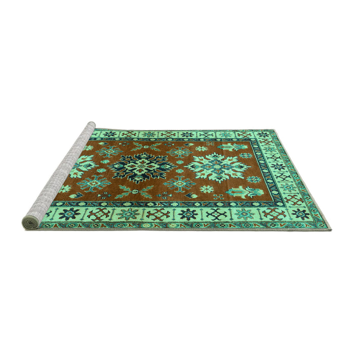 Sideview of Machine Washable Geometric Turquoise Traditional Area Rugs, wshtr2718turq
