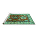 Sideview of Machine Washable Geometric Turquoise Traditional Area Rugs, wshtr2718turq