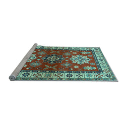 Sideview of Machine Washable Geometric Light Blue Traditional Rug, wshtr2718lblu