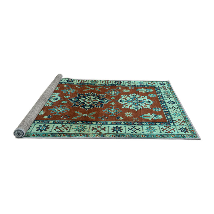 Sideview of Machine Washable Geometric Light Blue Traditional Rug, wshtr2718lblu