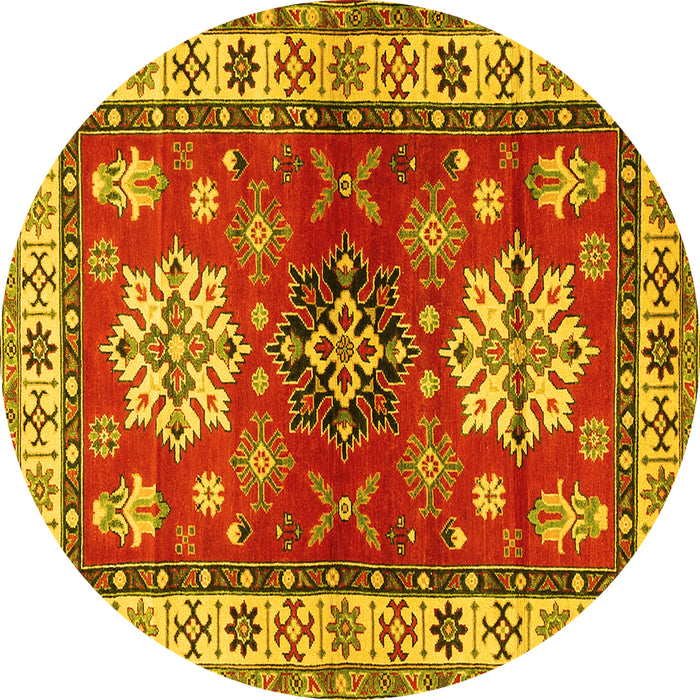 Round Geometric Yellow Traditional Rug, tr2718yw