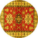 Round Geometric Yellow Traditional Rug, tr2718yw