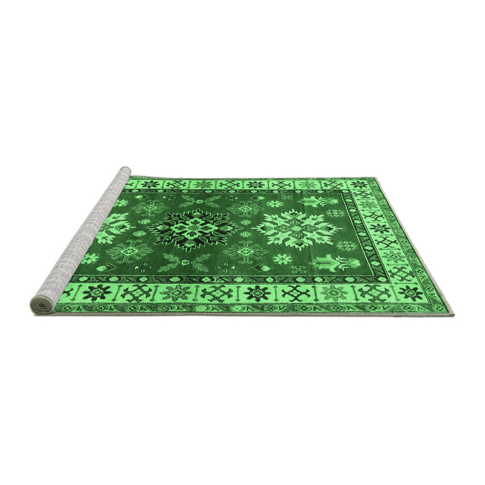 Sideview of Machine Washable Geometric Emerald Green Traditional Area Rugs, wshtr2718emgrn