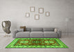 Machine Washable Geometric Green Traditional Area Rugs in a Living Room,, wshtr2718grn