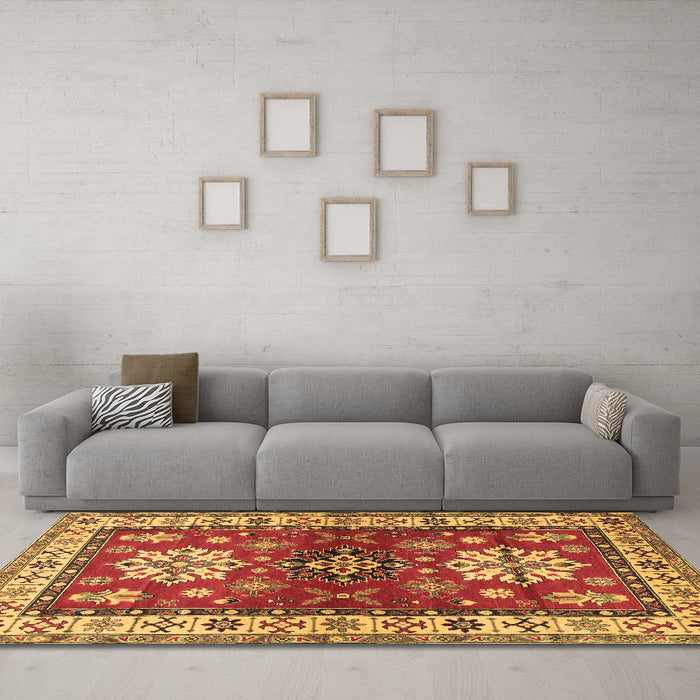 Machine Washable Geometric Brown Traditional Rug in a Living Room,, wshtr2718brn