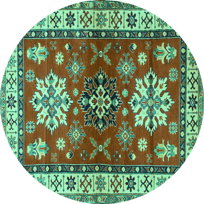 Round Geometric Turquoise Traditional Rug, tr2718turq