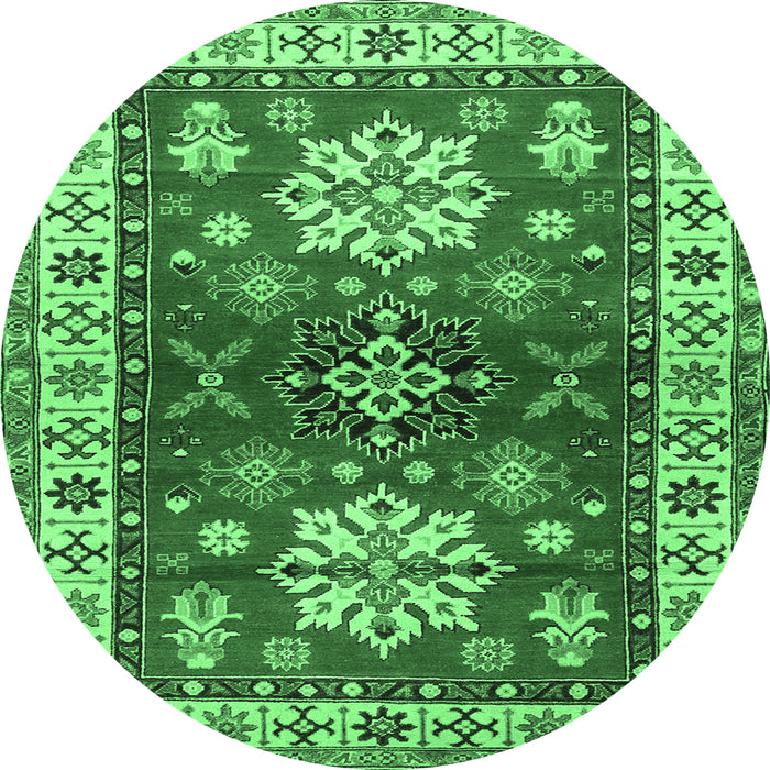 Round Machine Washable Geometric Emerald Green Traditional Area Rugs, wshtr2718emgrn