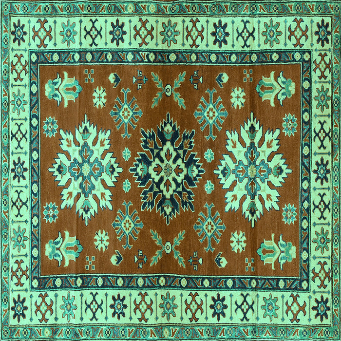 Square Geometric Turquoise Traditional Rug, tr2718turq