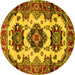 Round Geometric Yellow Traditional Rug, tr2719yw