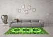 Machine Washable Geometric Green Traditional Area Rugs in a Living Room,, wshtr2719grn