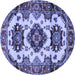 Round Geometric Blue Traditional Rug, tr2719blu