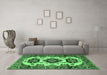 Machine Washable Geometric Emerald Green Traditional Area Rugs in a Living Room,, wshtr2719emgrn