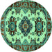 Round Geometric Turquoise Traditional Rug, tr2719turq