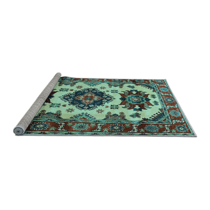 Sideview of Machine Washable Geometric Light Blue Traditional Rug, wshtr2719lblu