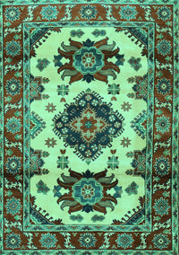 Geometric Turquoise Traditional Rug, tr2719turq