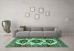 Machine Washable Geometric Turquoise Traditional Area Rugs in a Living Room,, wshtr2719turq