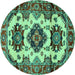 Round Machine Washable Geometric Turquoise Traditional Area Rugs, wshtr2719turq
