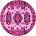 Round Geometric Pink Traditional Rug, tr2719pnk