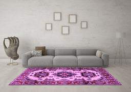 Machine Washable Geometric Purple Traditional Area Rugs in a Living Room, wshtr2719pur