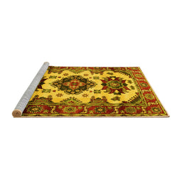Sideview of Machine Washable Geometric Yellow Traditional Rug, wshtr2719yw