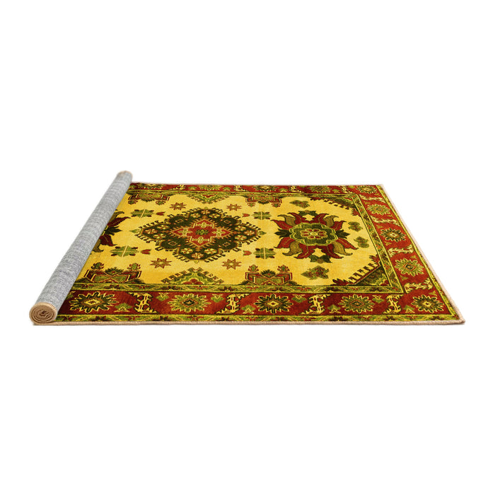 Sideview of Machine Washable Geometric Yellow Traditional Rug, wshtr2719yw