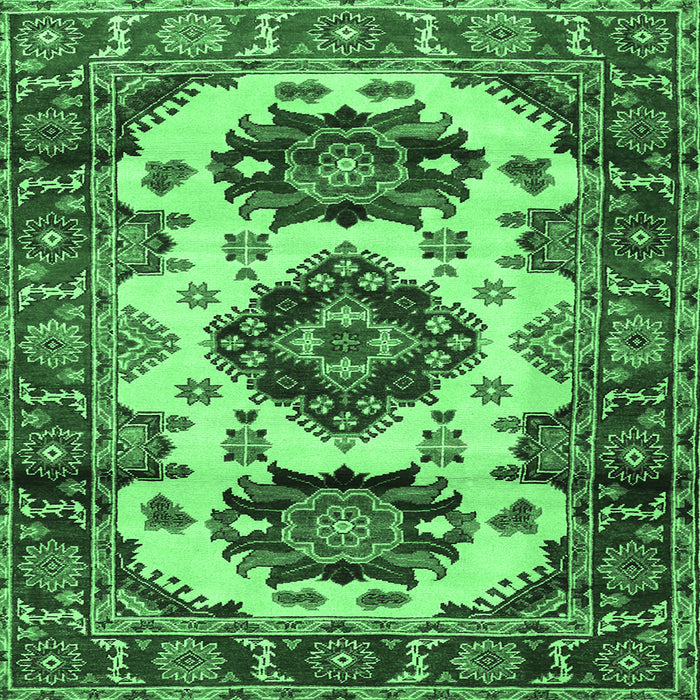 Square Machine Washable Geometric Emerald Green Traditional Area Rugs, wshtr2719emgrn