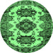 Round Geometric Emerald Green Traditional Rug, tr2719emgrn