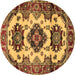 Round Geometric Brown Traditional Rug, tr2719brn