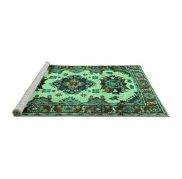 Sideview of Machine Washable Geometric Turquoise Traditional Area Rugs, wshtr2719turq