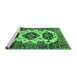 Sideview of Machine Washable Geometric Emerald Green Traditional Area Rugs, wshtr2719emgrn