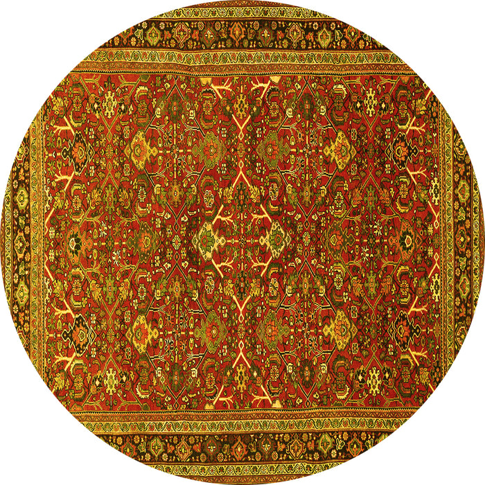 Round Machine Washable Persian Yellow Traditional Rug, wshtr271yw
