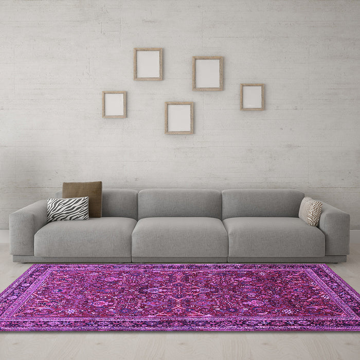 Machine Washable Persian Purple Traditional Area Rugs in a Living Room, wshtr271pur