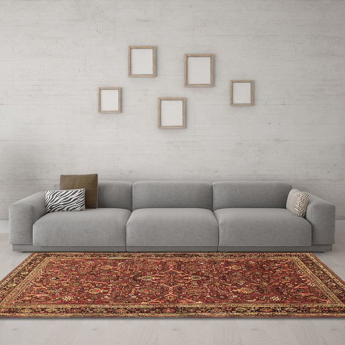 Machine Washable Persian Brown Traditional Rug in a Living Room,, wshtr271brn