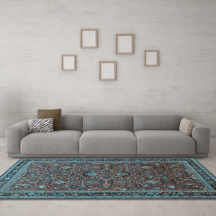 Machine Washable Persian Light Blue Traditional Rug in a Living Room, wshtr271lblu