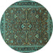 Round Machine Washable Persian Turquoise Traditional Area Rugs, wshtr271turq