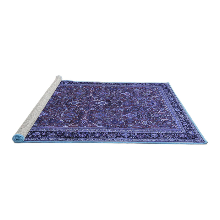 Sideview of Machine Washable Persian Blue Traditional Rug, wshtr271blu