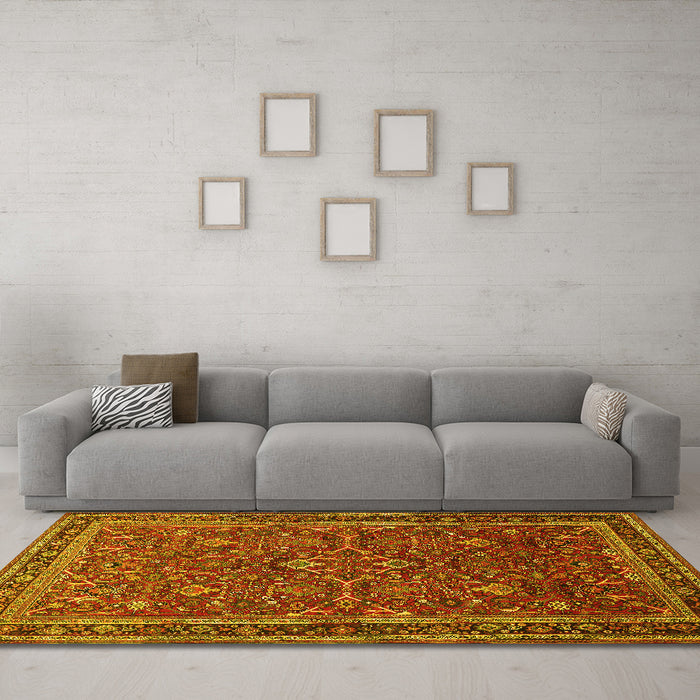 Machine Washable Persian Yellow Traditional Rug in a Living Room, wshtr271yw